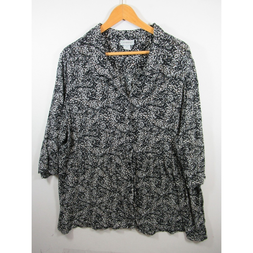 Catherines Button Up Shirt Plus Size 3X Black 3/4 Sleeve Blouse